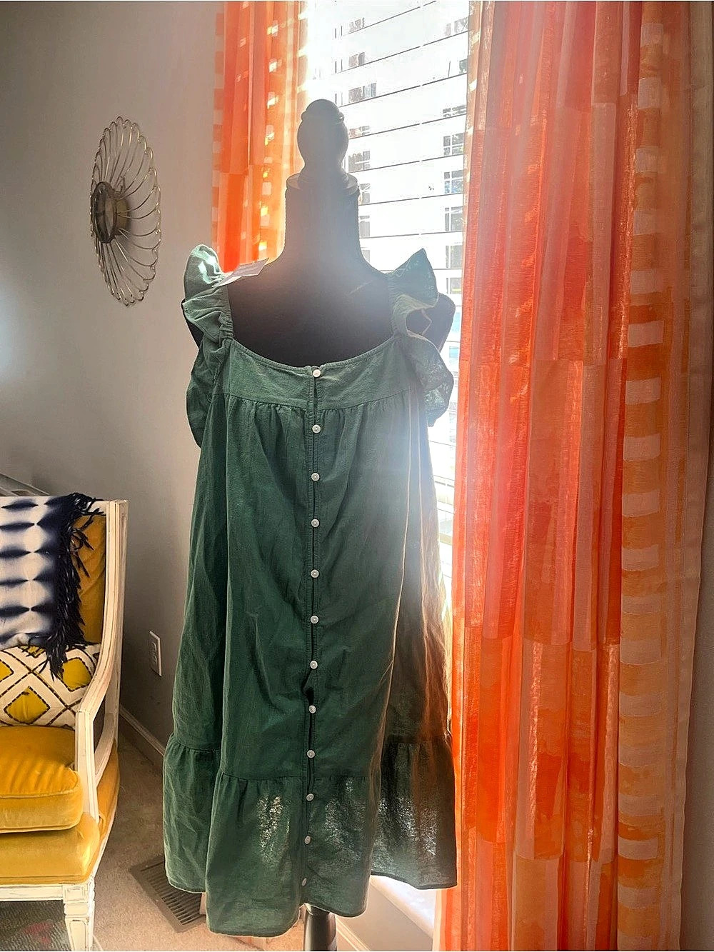 Universal Thread Ruffle Strap Button-Front Midi Dress Green Large NWT